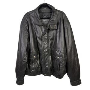 Outdoor Exchange Vintage Black Leather Bomber Jacket Size XL Zip Front Quilted